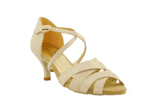 Guld sandaler med lav hæl. Funkia 5 cm.